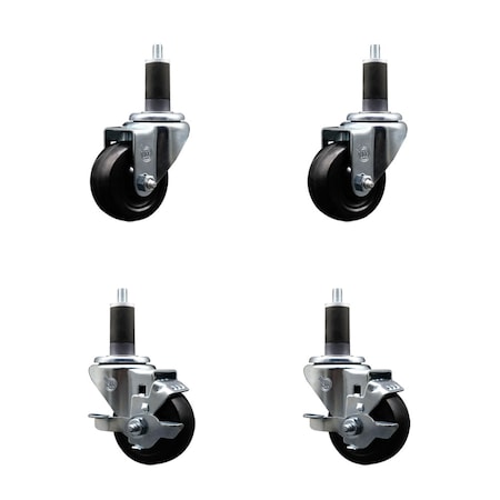 Service Caster 3'' SS Hard Rubber Wheel Swivel 1-1/4'' Expand Stem Caster Set 2 Brakes, 4PK SCC-SSEX20S314-HRS-2-TLB-2-114